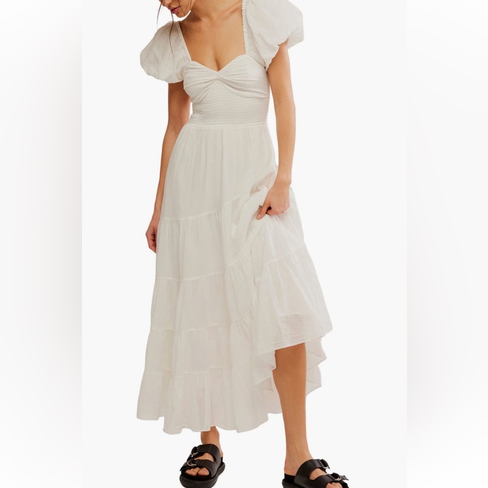 Free People Sundrenched Smocked Puff Sleeve Maxi Dress